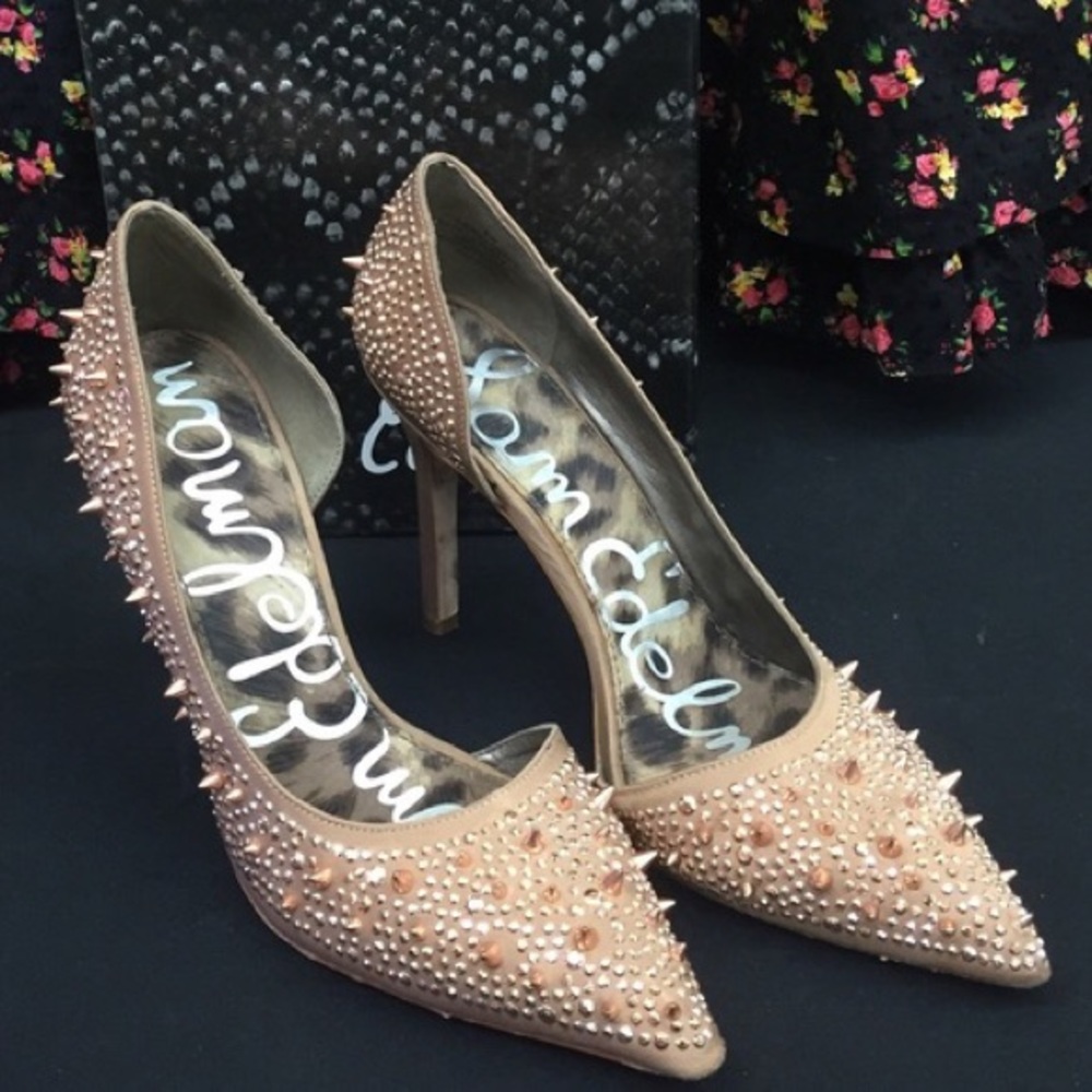 SAM EDELMAN Rose Gold Spiked D’orsay Heels